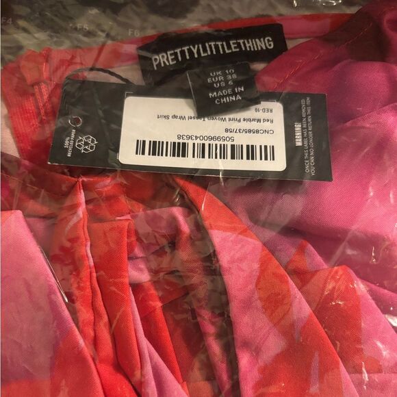 Prettylittlething Red Marble Print Woven Tassel Wrap Skirt UK 10 US 6 NEW - Picture 7 of 9